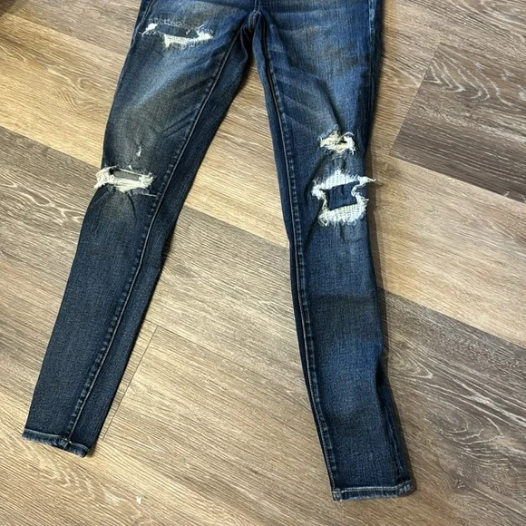 American Eagle high rise jeggings distressed button fly denims jeans women’s 4 - Picture 2 of 9